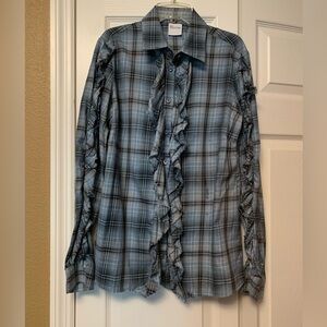 Valentino Red Women’s Long Sleeve Button Down Ruffle Accent Shirt Top 44 US 6